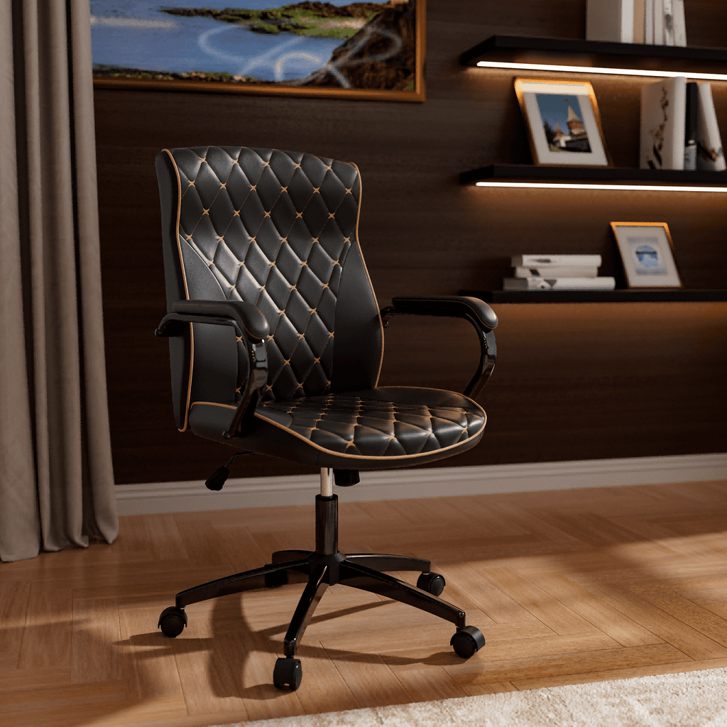 HomeZeer White and Gold Office Chair, Ergonomic High Back Executive Desk Chair with Wheels and Arms, Modern PU Leather Computer Chair with Rocking Function, White(Set of 2)