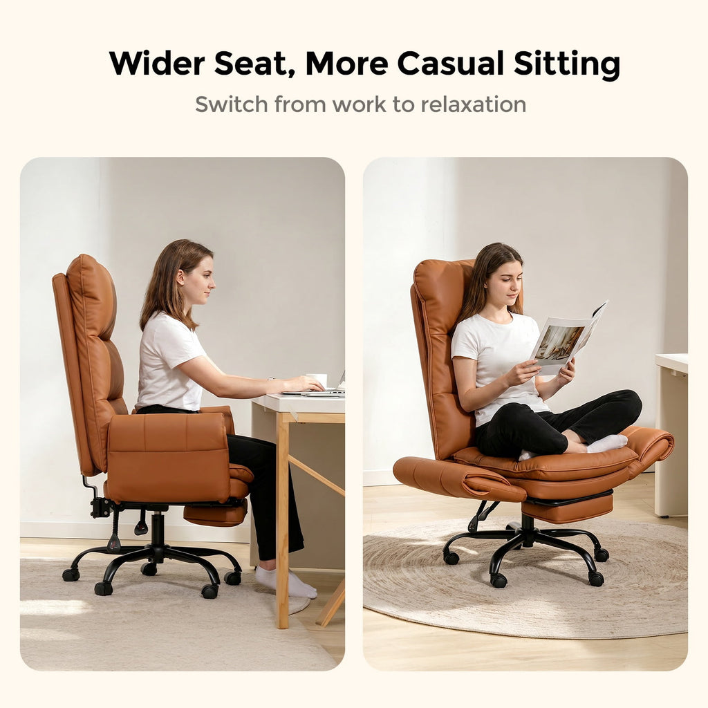 Patbrela Big and Tall Office Chair, PU Leather Swivel Desk Chair Ergonomic Computer Chairs with Adjustable Armrests, Black