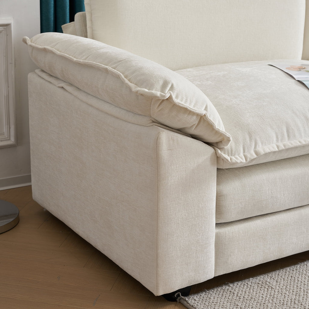 Ktaxon Sectional Sofa L Shaped Couch with Chaise Living Room Sleeper Set, 2 Seats with Chenille and Double Layer Cushions 86 W Beige