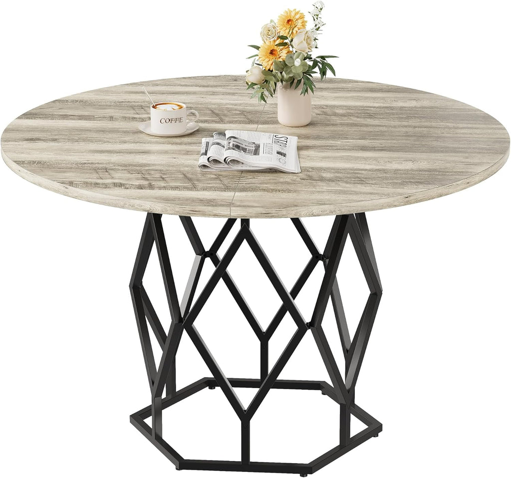 M optimized Round Dining Table for 4-6 People, 47 Farmhouse Kitchen Table, Modern Circle Dinner Table with Sturdy Base, Industrial Wood Dinning Room Table for Kitchen