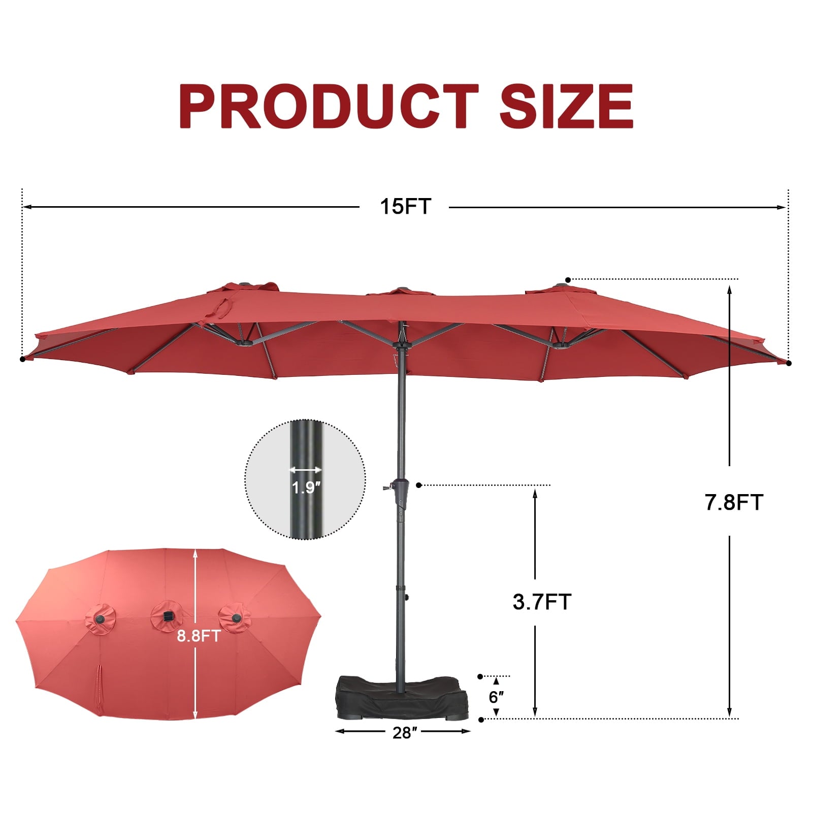 Ainfox 15ft Large Patio Umbrella with Solar Lights, Double-Sided Outdoor Rectangle Table Umbrellas with Sand Bag Base，Beige