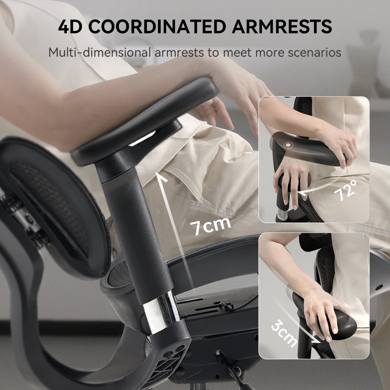 SIHOO Doro S100 Ergonomic Office Chair - with Dual Dynamic Lumbar Support, 5-Level Adjustable Backrest, 4D Coordinated Armrests, 135-degree Max. Recline Angle White