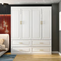KULAGAGA 4-Door White Armoire, 63 Wide Wardrobe Storage Cabinet with Shelves and Drawers for Bedroom,74.4 H