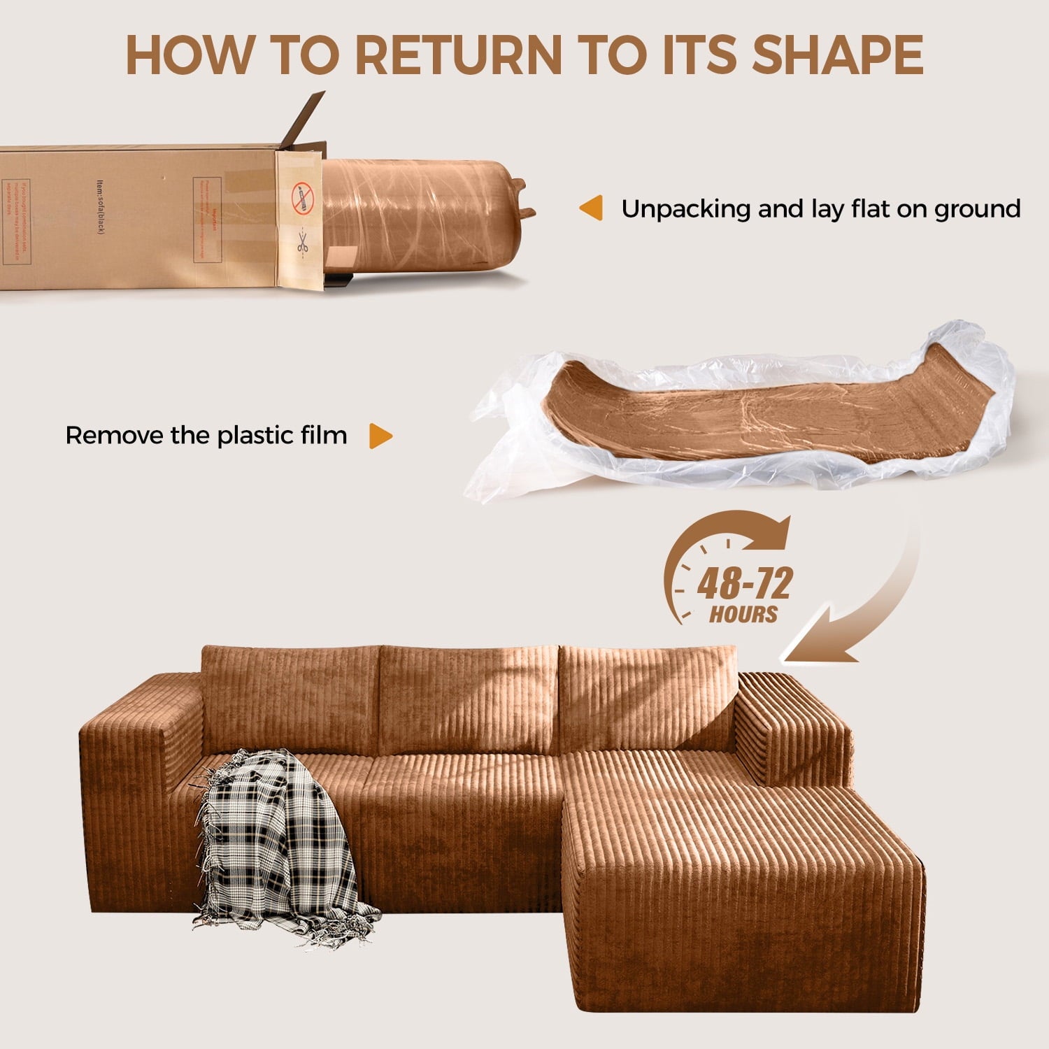 YVDNHP Modular Cloud Sofa - No Assembly Required, 107.8 Oversized L-Shaped Sectional with Chaise, Flannel Fabric Deep Seating Couch for Living Room