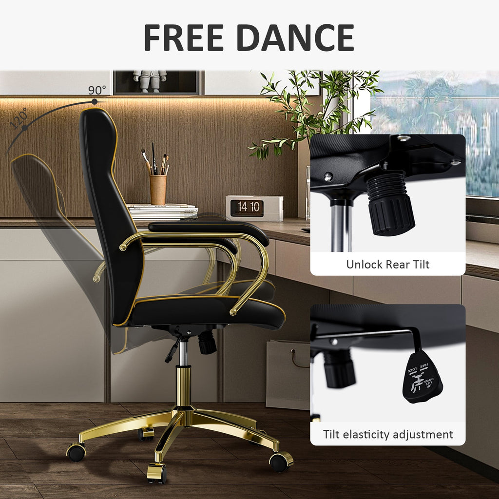 HomeZeer White and Gold Office Chair, Ergonomic High Back Executive Desk Chair with Wheels and Arms, Modern PU Leather Computer Chair with Rocking Function, White(Set of 2)