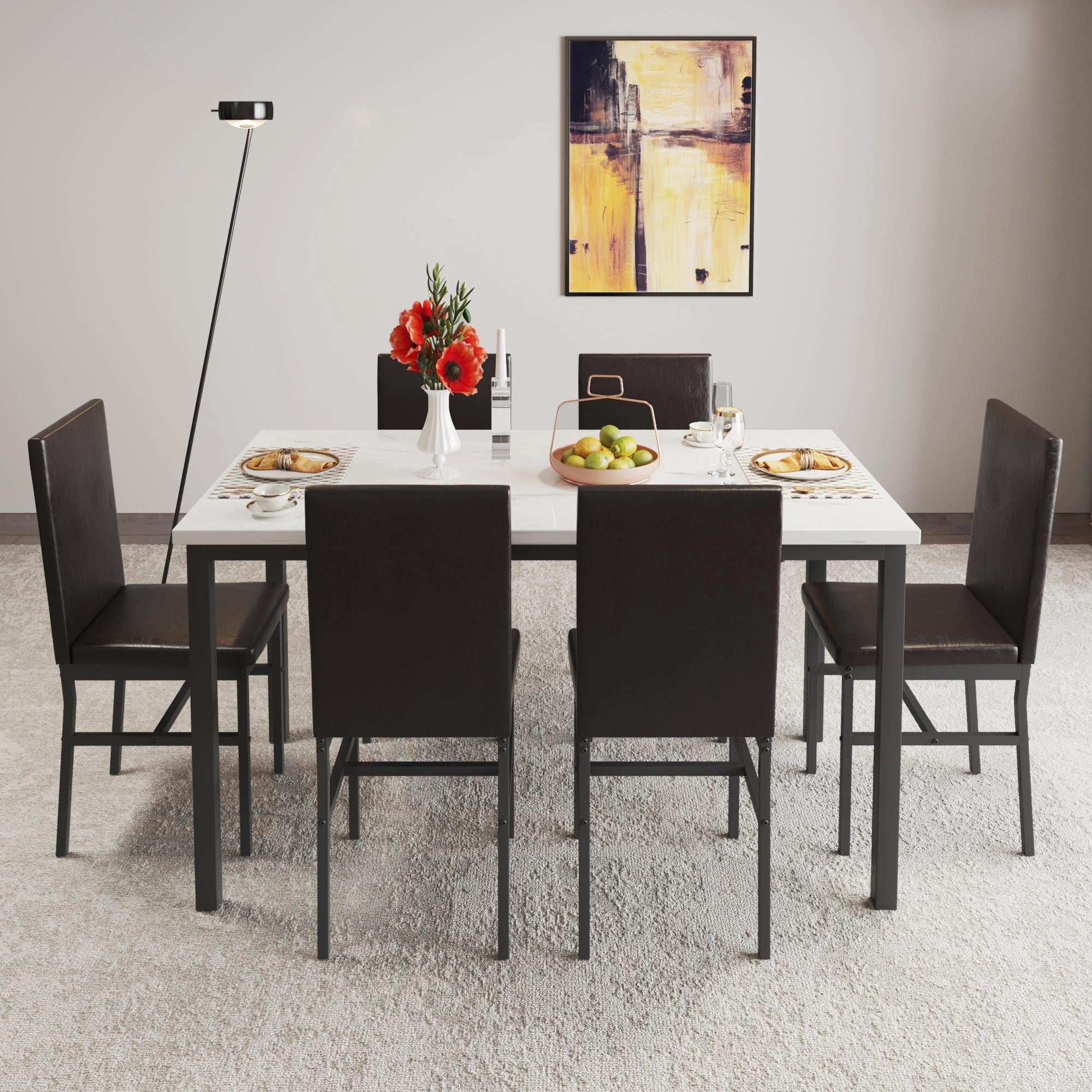 SYNGAR 5 Piece Dining Set, Modern Dining Table and Chairs Set for 4, Kitchen Dining Table Set with Faux Marble Tabletop & 4 Upholstered Chairs, for Small Space, Breakfast Nook, D9224