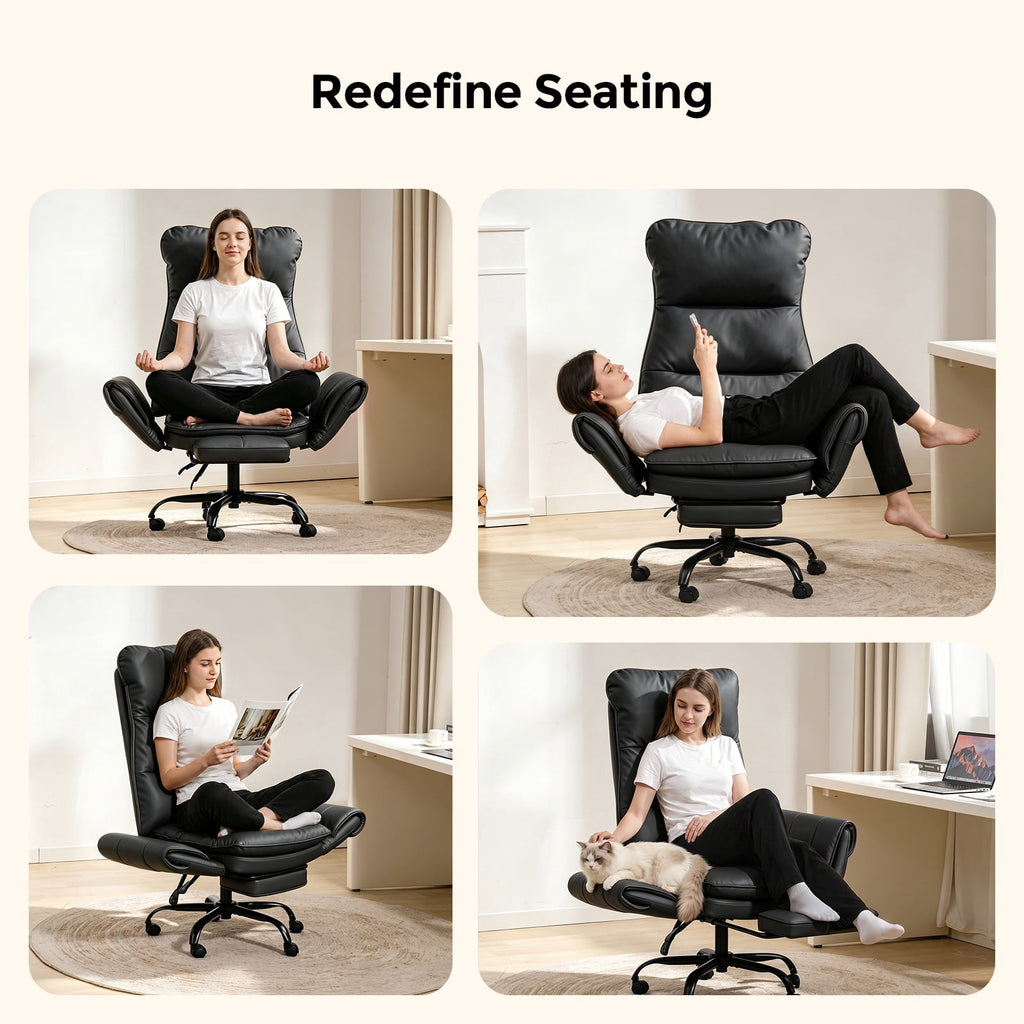 Patbrela Big and Tall Office Chair, PU Leather Swivel Desk Chair Ergonomic Computer Chairs with Adjustable Armrests, Black