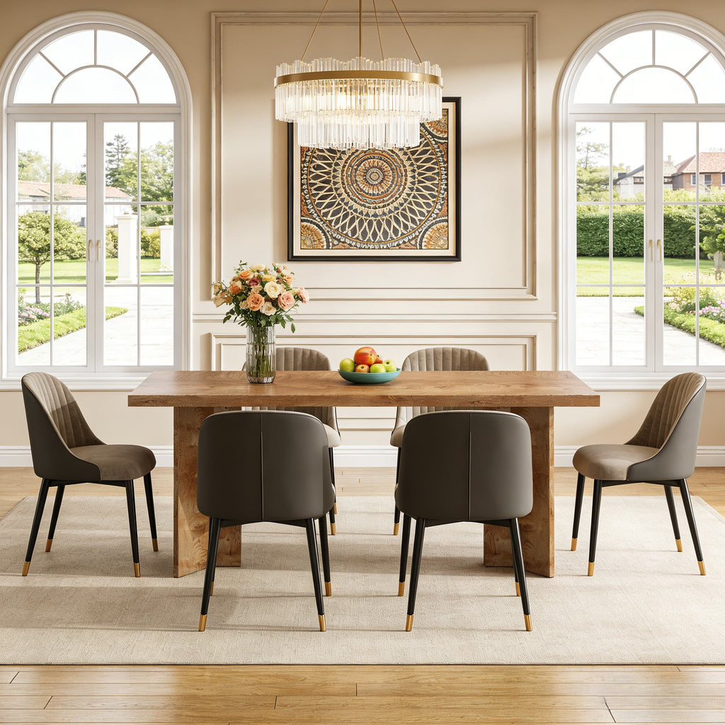 Fnova 63 Rectangular Modern Dining Table, Wooden Modern Kitchen Table for 6 People for Dining Room, Warm Brown (Chairs Not Included)