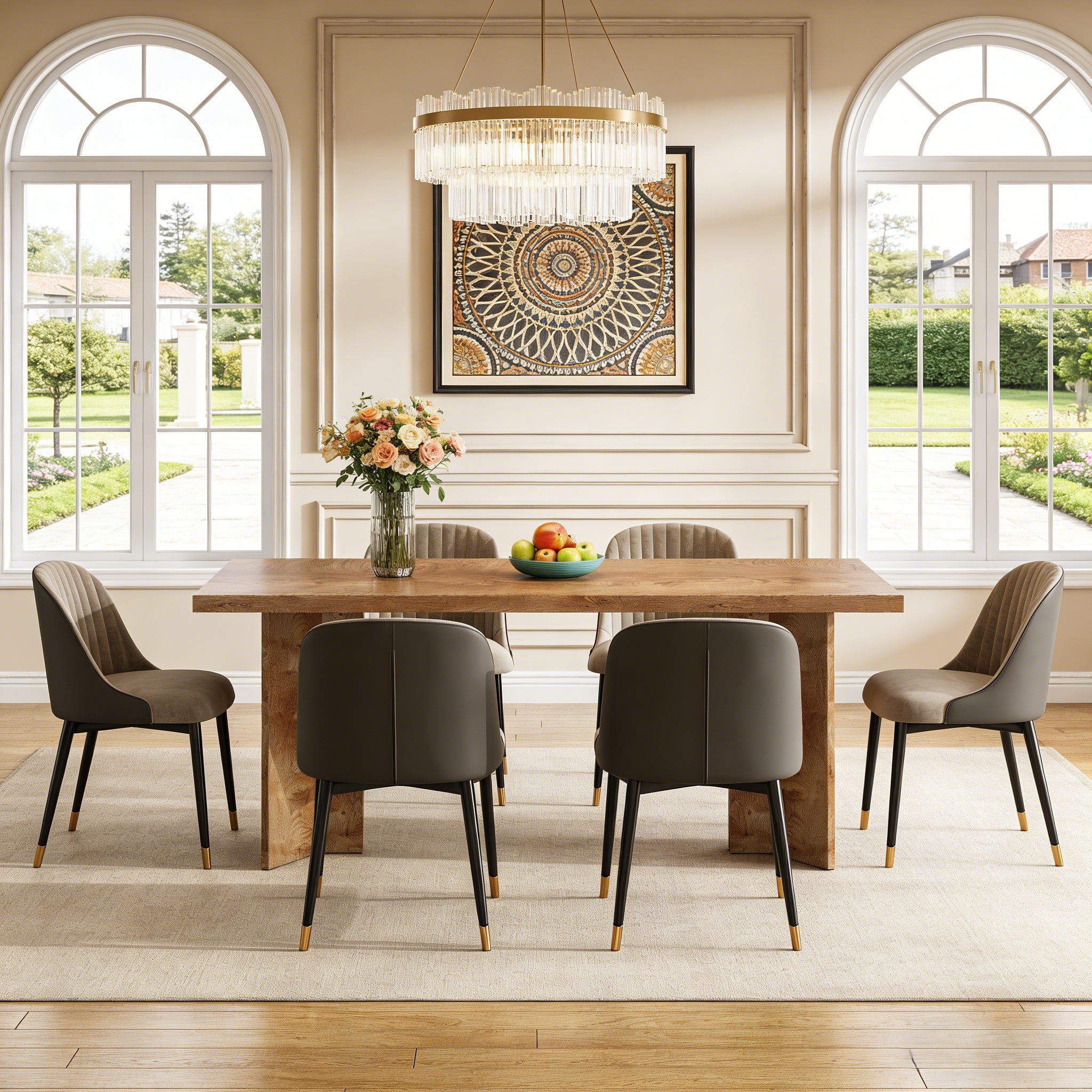 Fnova 63 Rectangular Modern Dining Table, Wooden Modern Kitchen Table for 6 People for Dining Room, Warm Brown (Chairs Not Included)