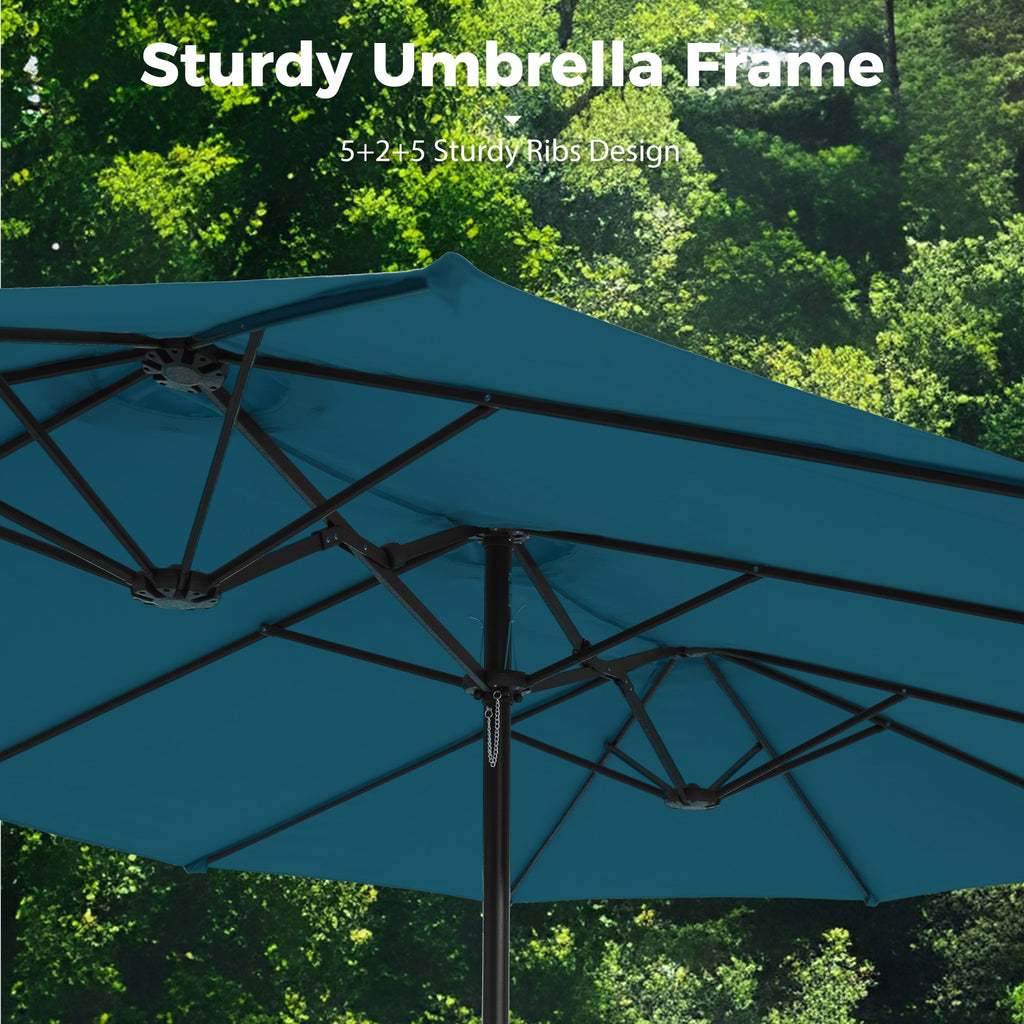 Alpha Joy 15ft Outdoor Patio Umbrella Extra-Large Double-Sided Garden Umbrella with Crank Handle and Base - Ivory