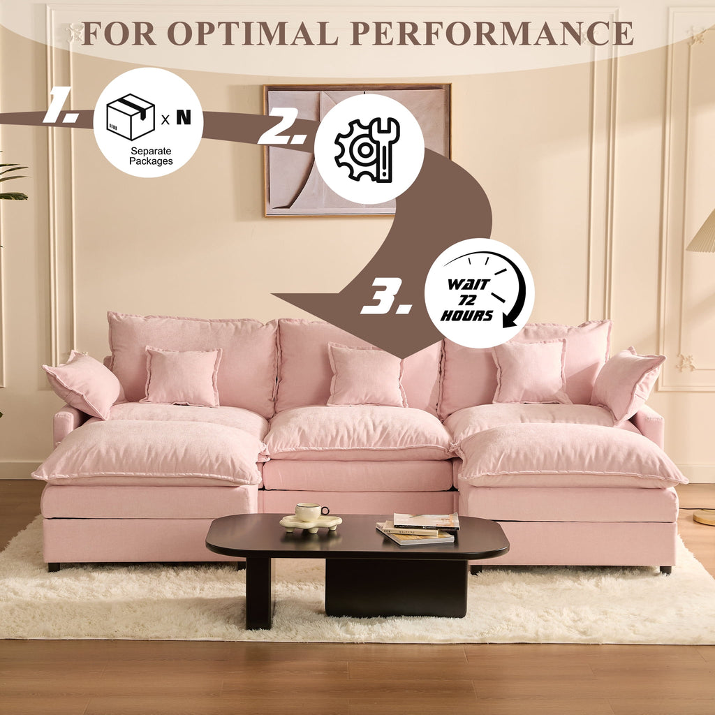 LAKPS 3-Seat Sectional Sofa Couch, Cloud-Style Deep Seating Sleeper Sofa with Included Throw Pillows, Linen Upholstery, Modern Living Room Sofa, Cream White