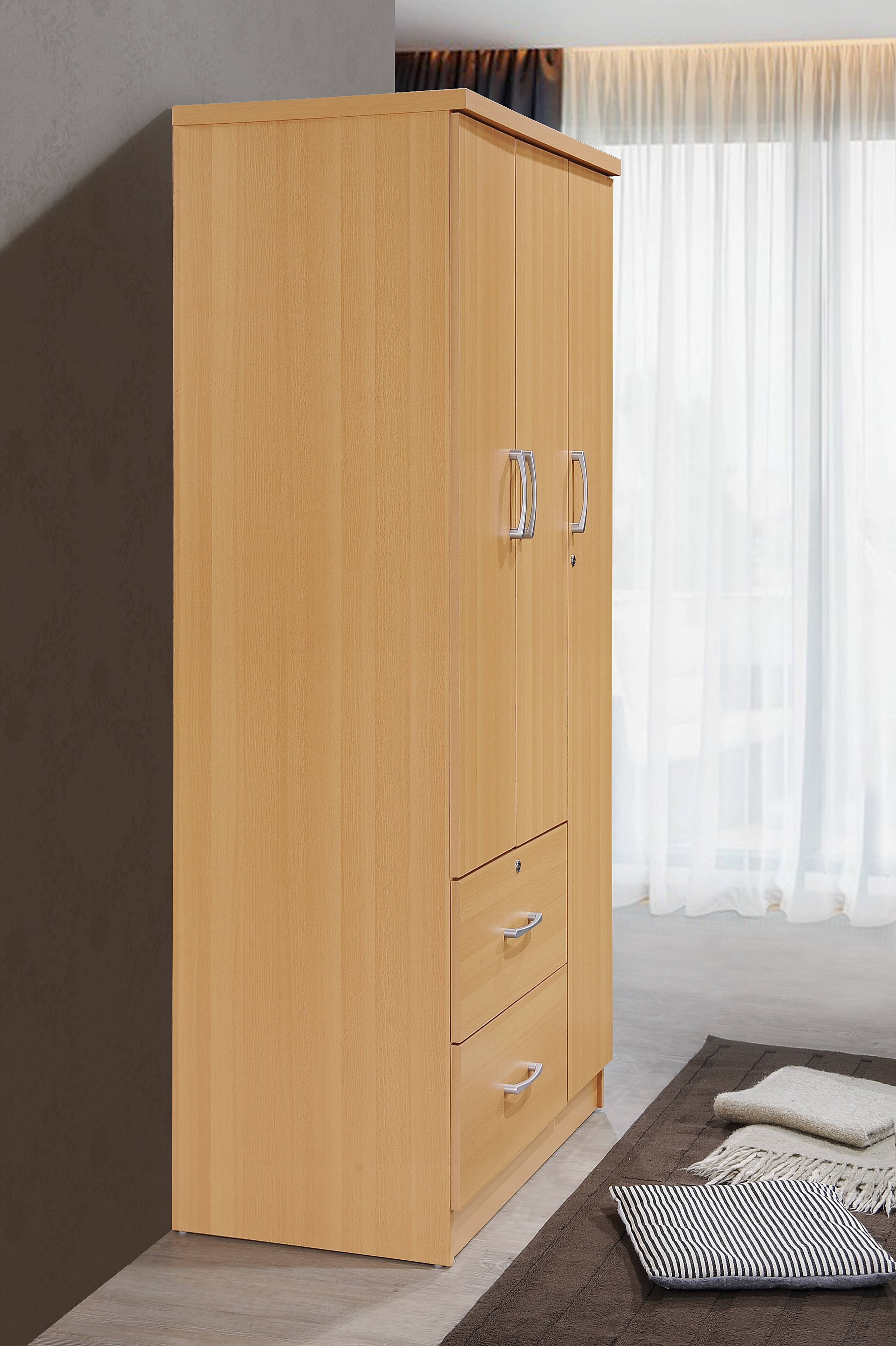 Hodedah 3 Door Bedroom Armoire with Drawers, White Finish