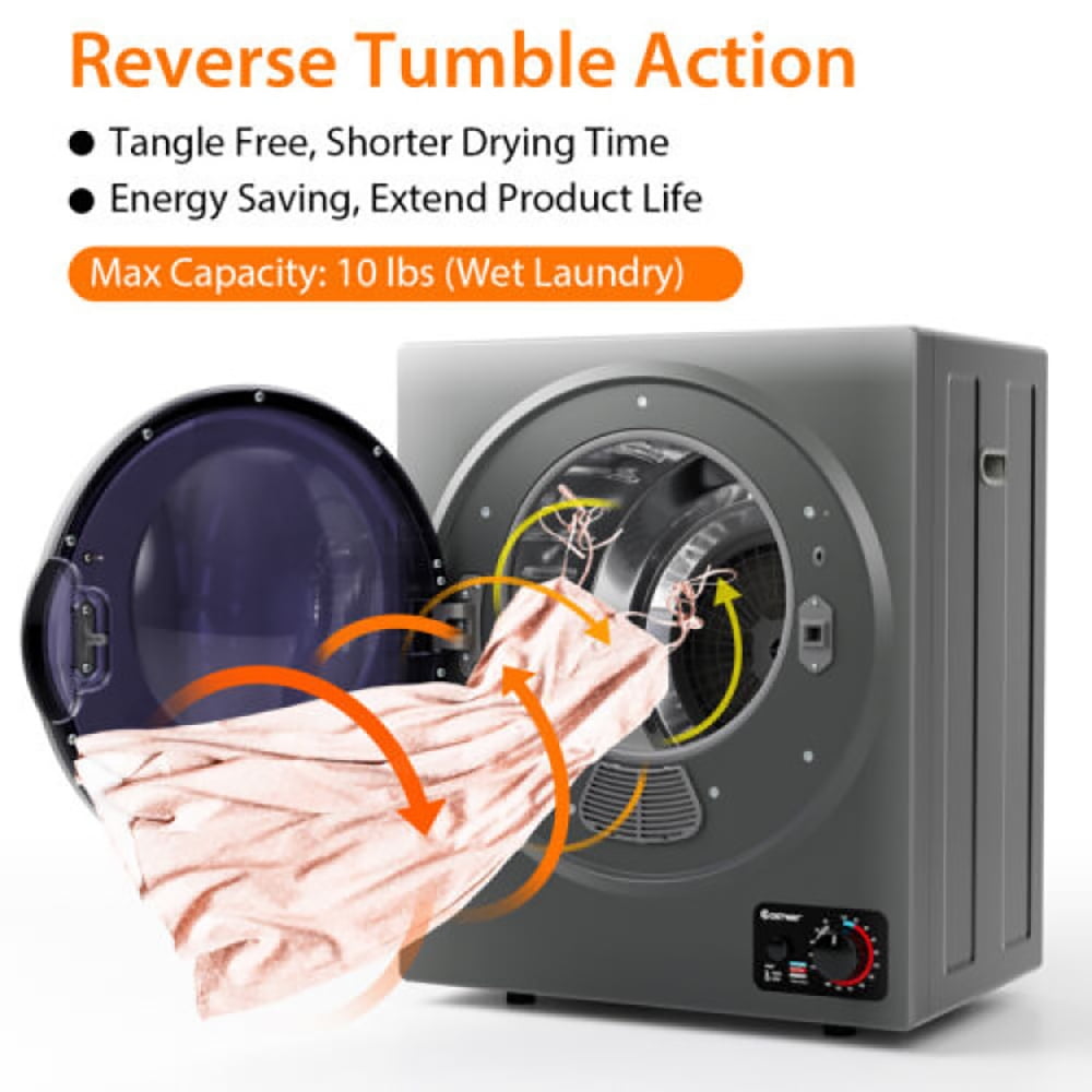Resenkos 1.5 Cu .ft Clothes Dryer with with Stainless Steel Wall Mount-Gray, Portable Clothes Dryer, Compact Dryer for laundry