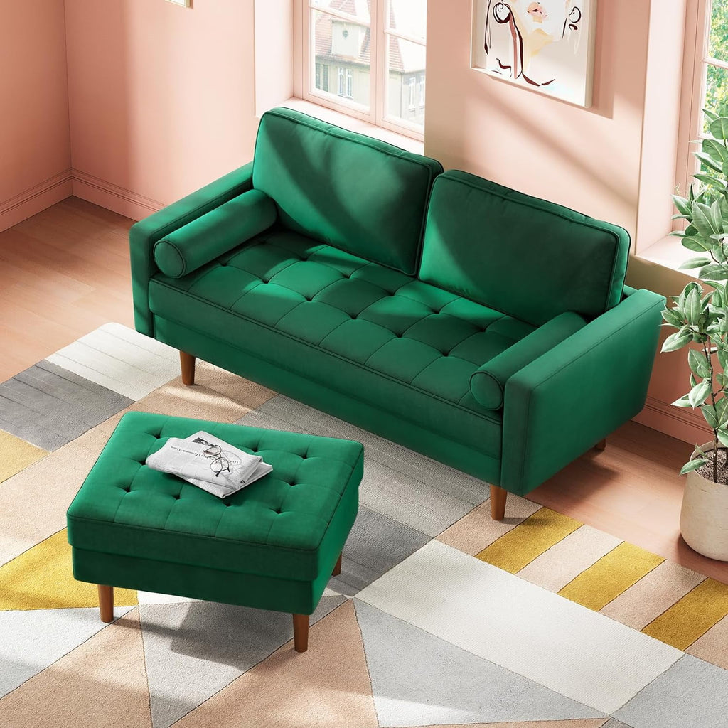 Neche Sofa for Living Room,Solid Wood Foot, 2 Seater Small Modern Loveseat Couch in a Box  - Black