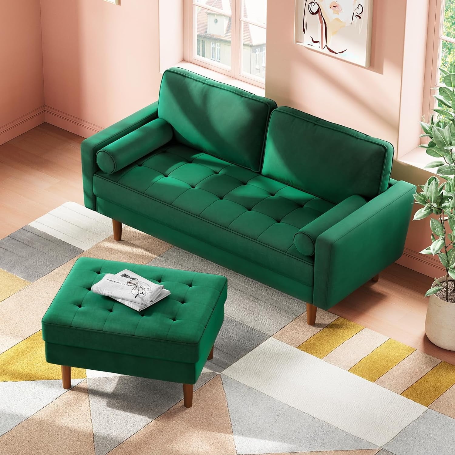 Neche Sofa for Living Room,Solid Wood Foot, 2 Seater Small Modern Loveseat Couch in a Box  - Black