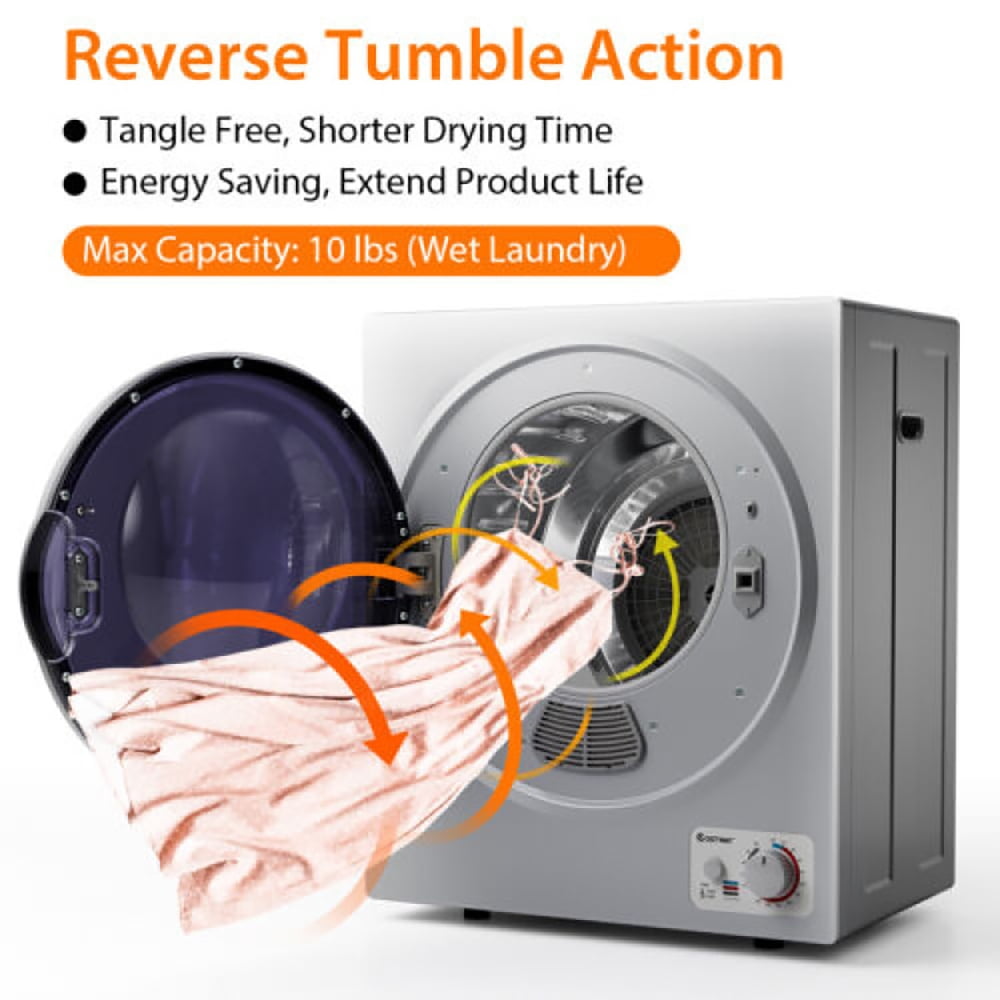 Resenkos 1.5 Cu .ft Clothes Dryer with with Stainless Steel Wall Mount-Silver, Portable Clothes Dryer, Compact Dryer for laundry