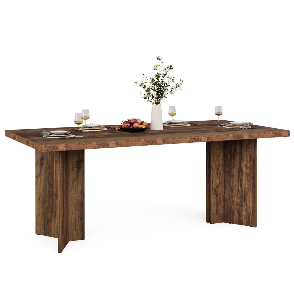 Fnova 63 Rectangular Modern Dining Table, Wooden Modern Kitchen Table for 6 People for Dining Room, Warm Brown (Chairs Not Included)