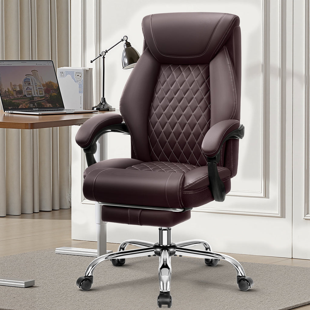 FASTES Ergonomic Office Chair, Big and Tall Leather Desk Chair with Footrest and Lumbar Support, 2-Position Reclining Executive Computer Chair, Black