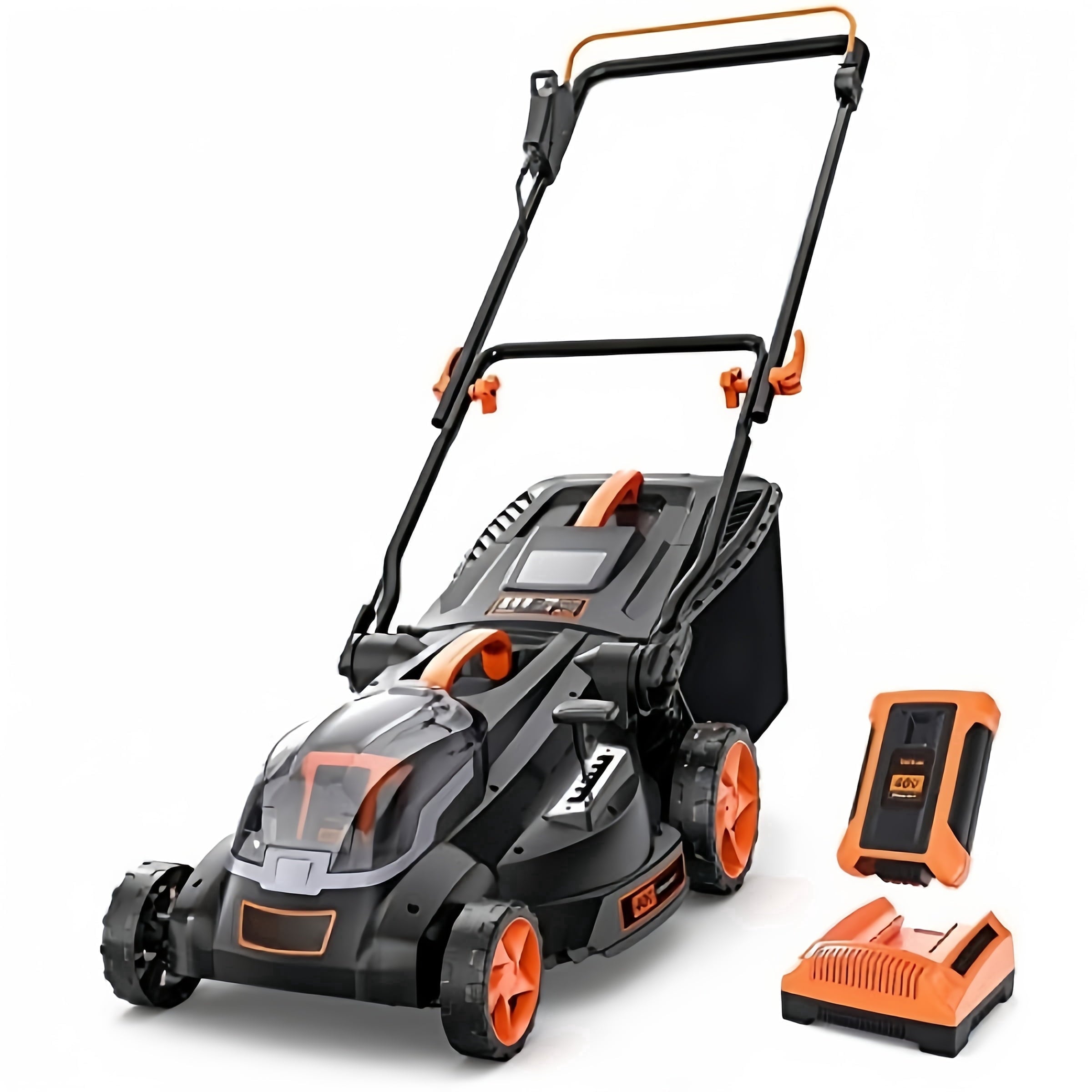40V 16-Inch Cordless Lawn Mower w/ 4.0Ah Battery, Brushless Motor, Single-Lever Height Adjustment, 2-in-1 Mulch & Bag, Foldable Handle for Easy Storage
