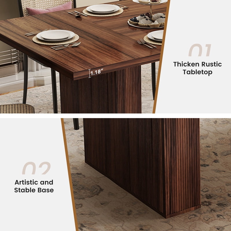 Hawsaiy 78 Rectangular Farmhouse Dining Table for 6–8, Large Kitchen Table with Grooved Wood Base, Thick Waterproof Top for Dining Room, Walnut