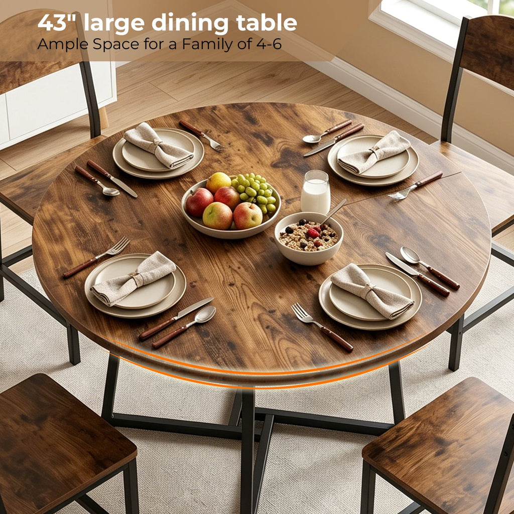 Gasee Dining Table, 43 Round Dining Table, Solid Wood Thickened Table Top Kitchen Dining Table,Dining Table for Dining Room, Home(Only Table),Rustic Brown