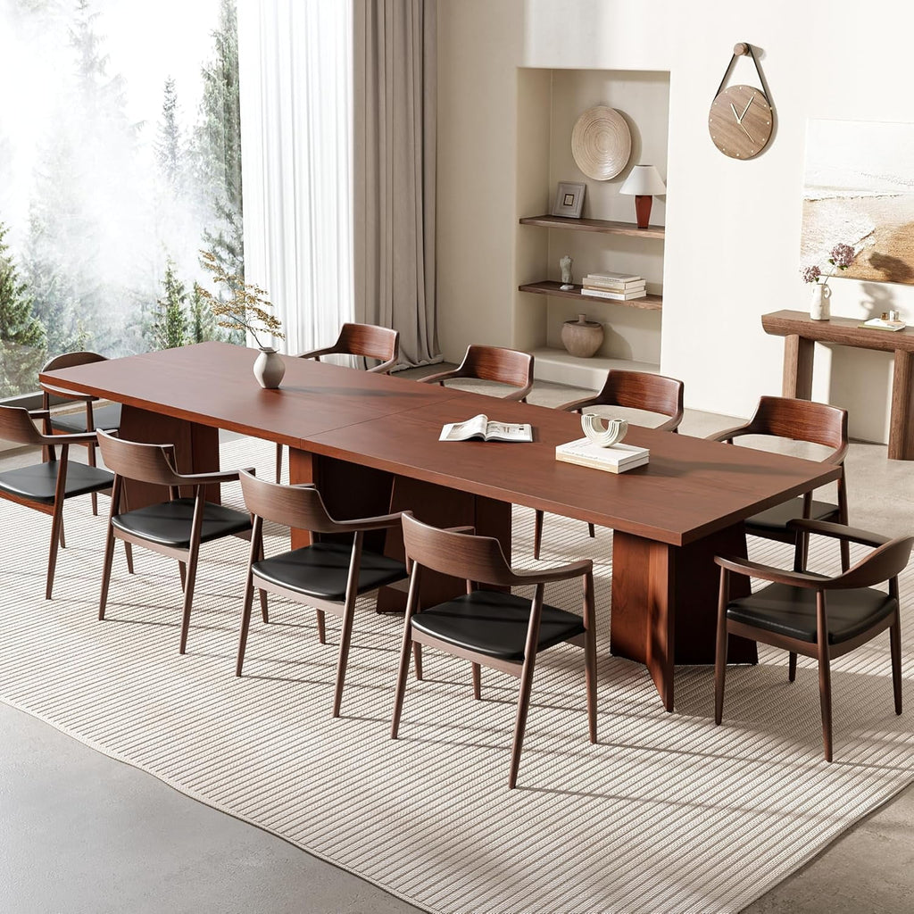 Dining Table for 6-8 People - 63 Modern Long Kitchen Table with Large Tabletop & Heavy Duty Pedestal Legs, Dinner Table for Kitchen, Conference Room, Home, Walnut