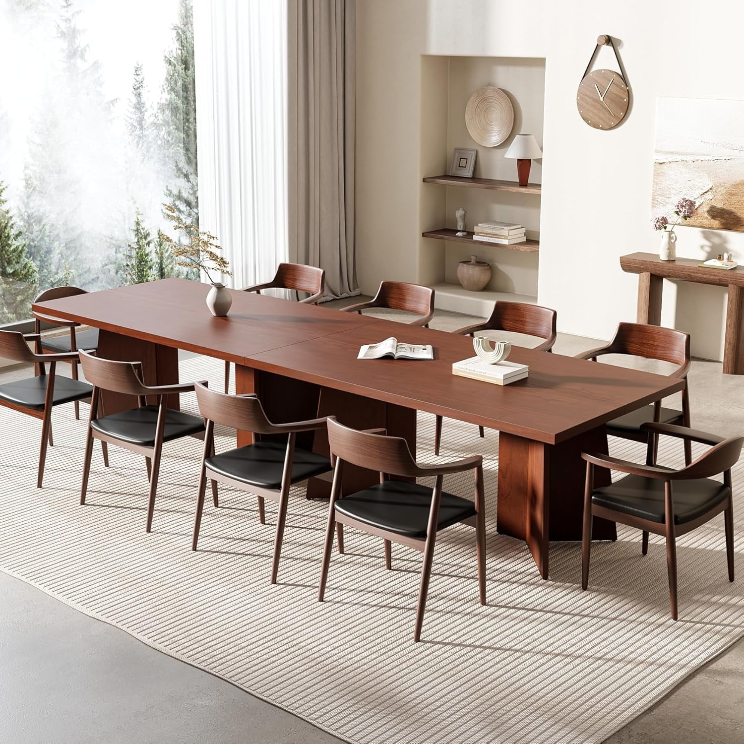 Dining Table for 6-8 People - 63 Modern Long Kitchen Table with Large Tabletop & Heavy Duty Pedestal Legs, Dinner Table for Kitchen, Conference Room, Home, Walnut