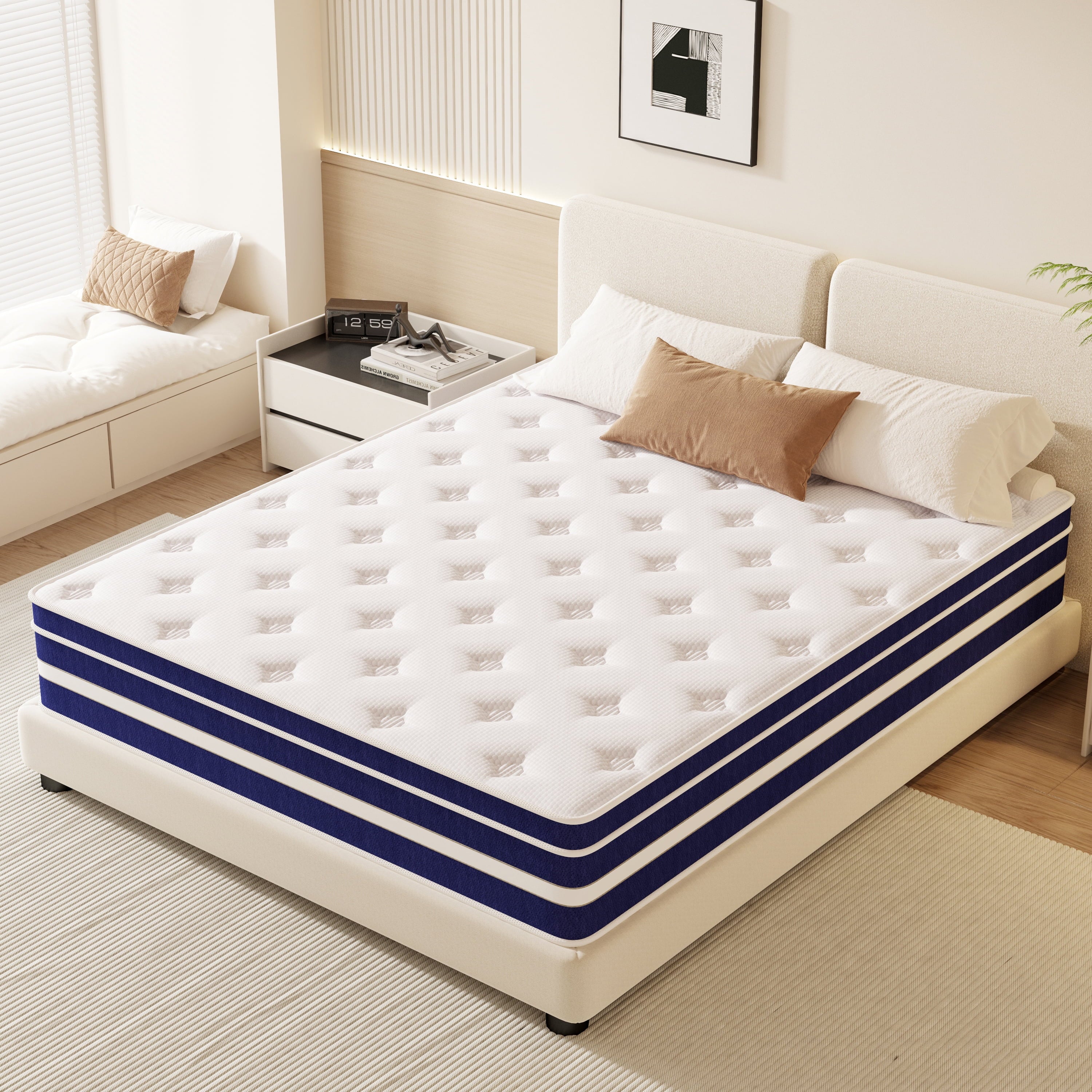GUUKIN 12 inch Queen Mattress, Memory Foam & Spring Hybrid Medium Comfort Queen Size in a Box,Adult