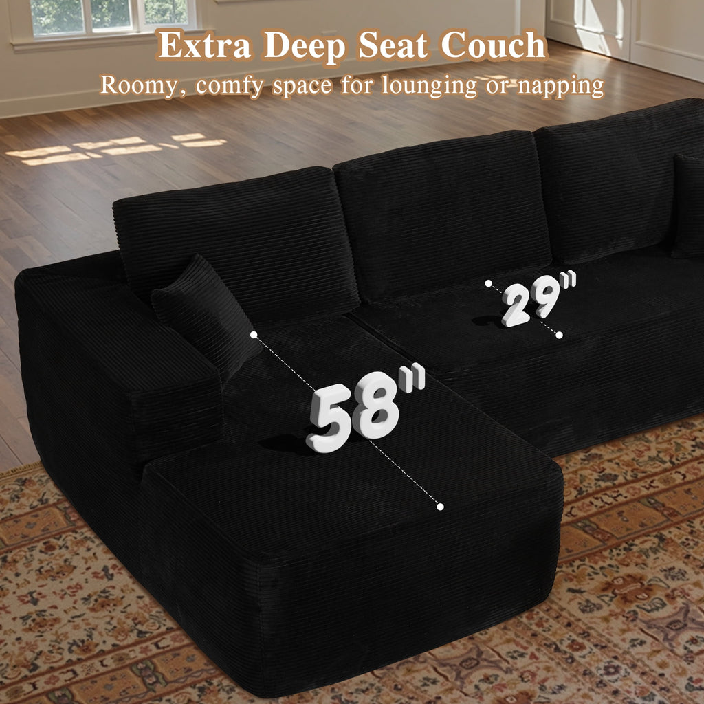 Ovios 106 Cloud Sofa Couch No Assembly Boneless Deep Seat Sofa for Living Room, Black (Corduroy)