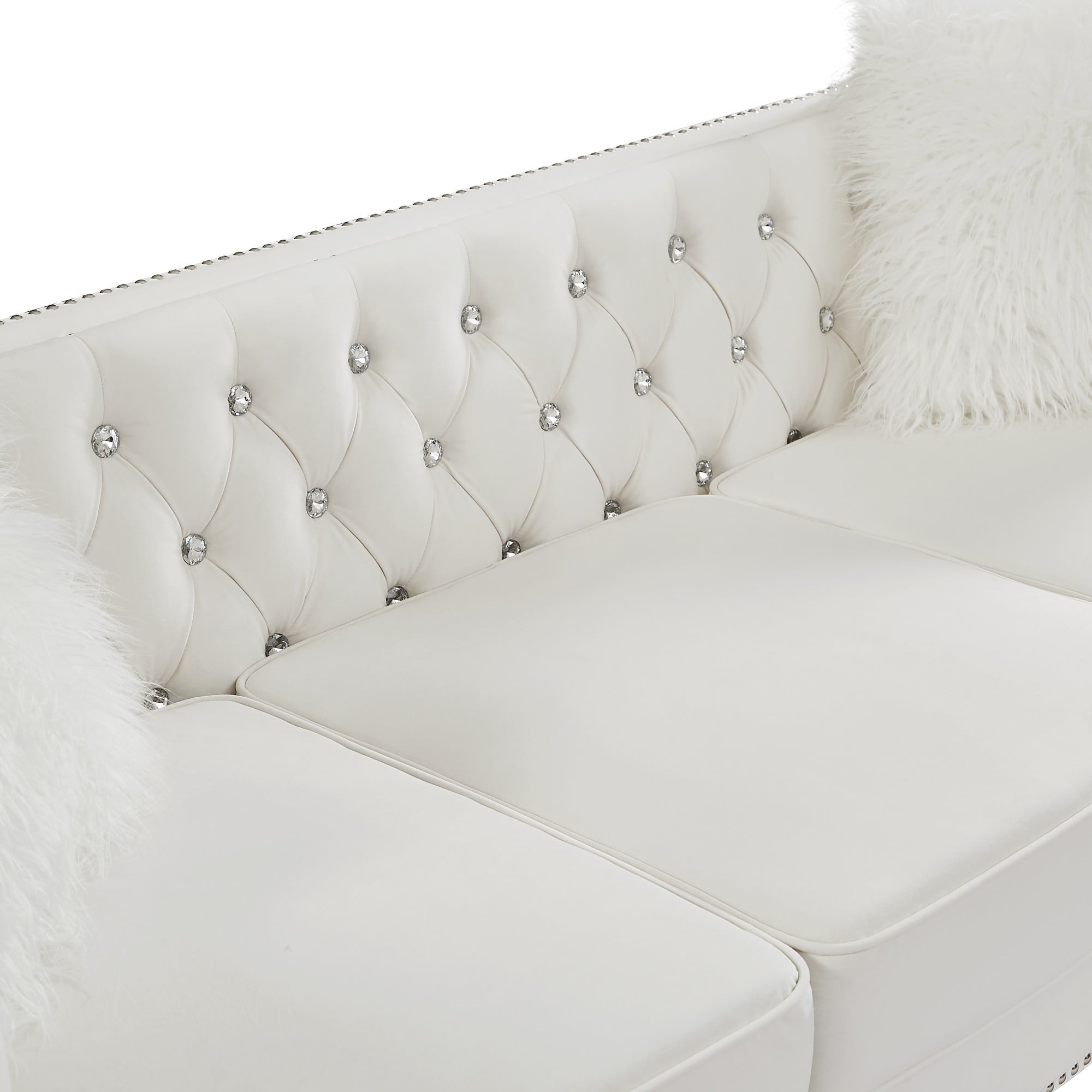 Gewnee 86.6 Modern Sofa Couch,Teddy Velvet 3 Seaters Comfy Couch with Deep Seat for Living Room,2 Pillows,Beige