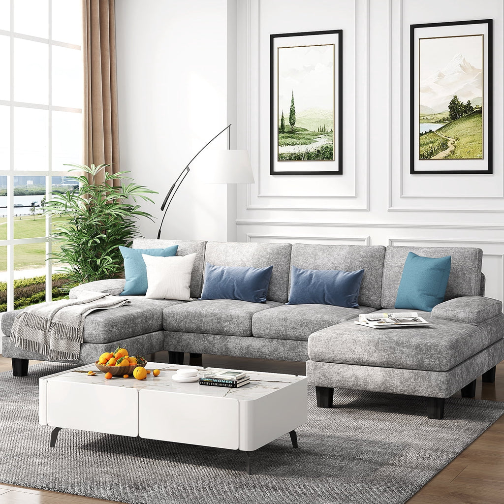 Furmax Chenille U Shaped Sectional Sofa, Gray