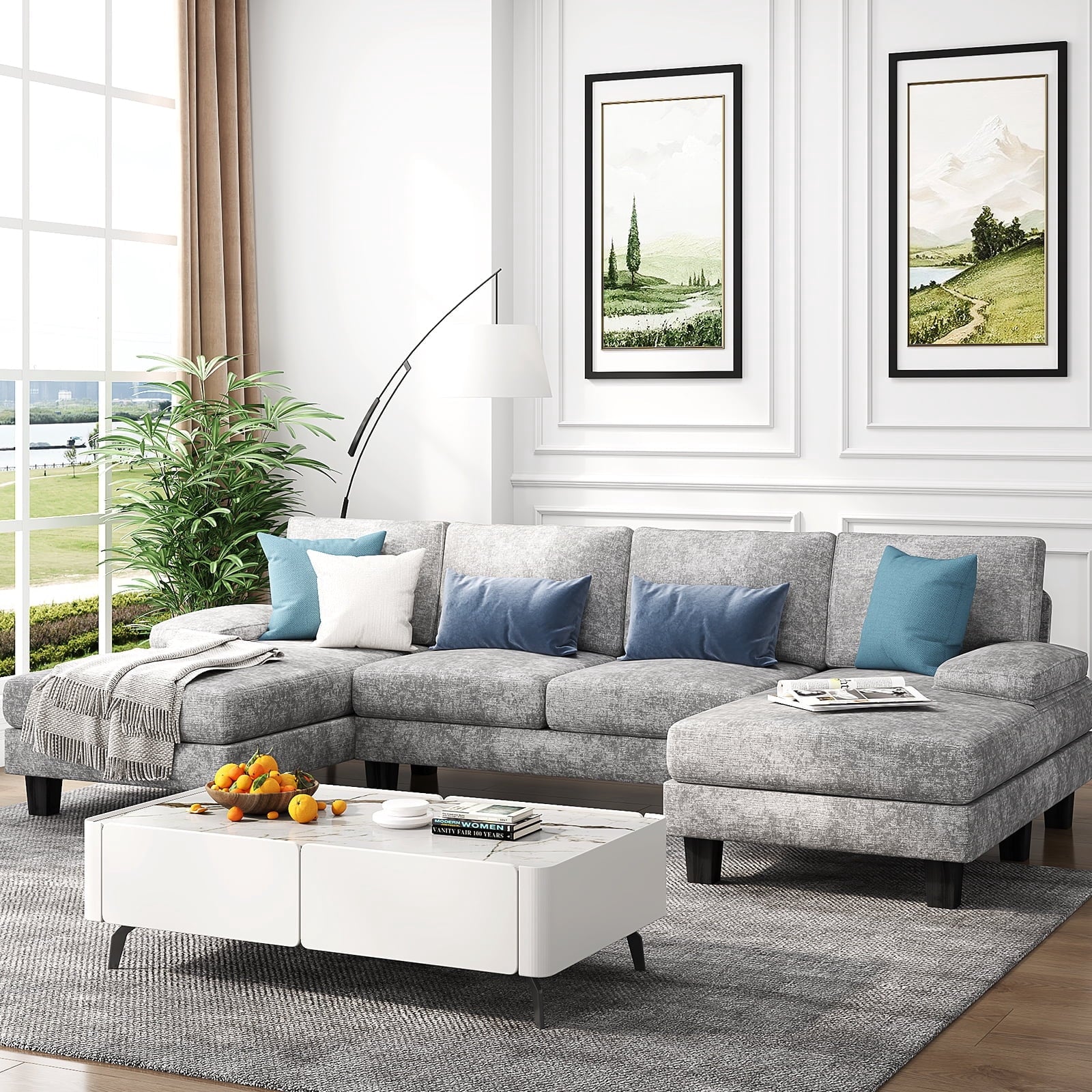 Furmax Chenille U Shaped Sectional Sofa, Gray