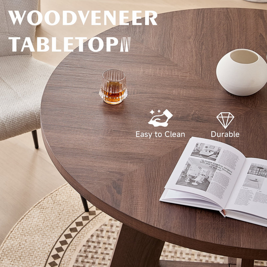 5 Piece 47'' Round Dining Table Chairs Set for 4, Farmhouse Oak Kitchen Table with 4 Boucle Mid Century Modern Dinning Room Chairs, Wood Dinner Table &Upholstered Chair Set of 4, Beige