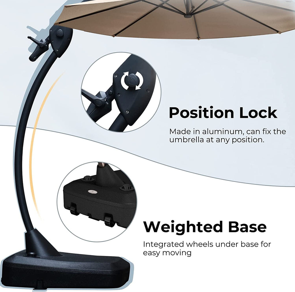 GRANDPATIO 12 Ft Outdoor Umbrella with Base, Large Aluminum Cantilever Offset Umbrella for Patio Pool, Black & White
