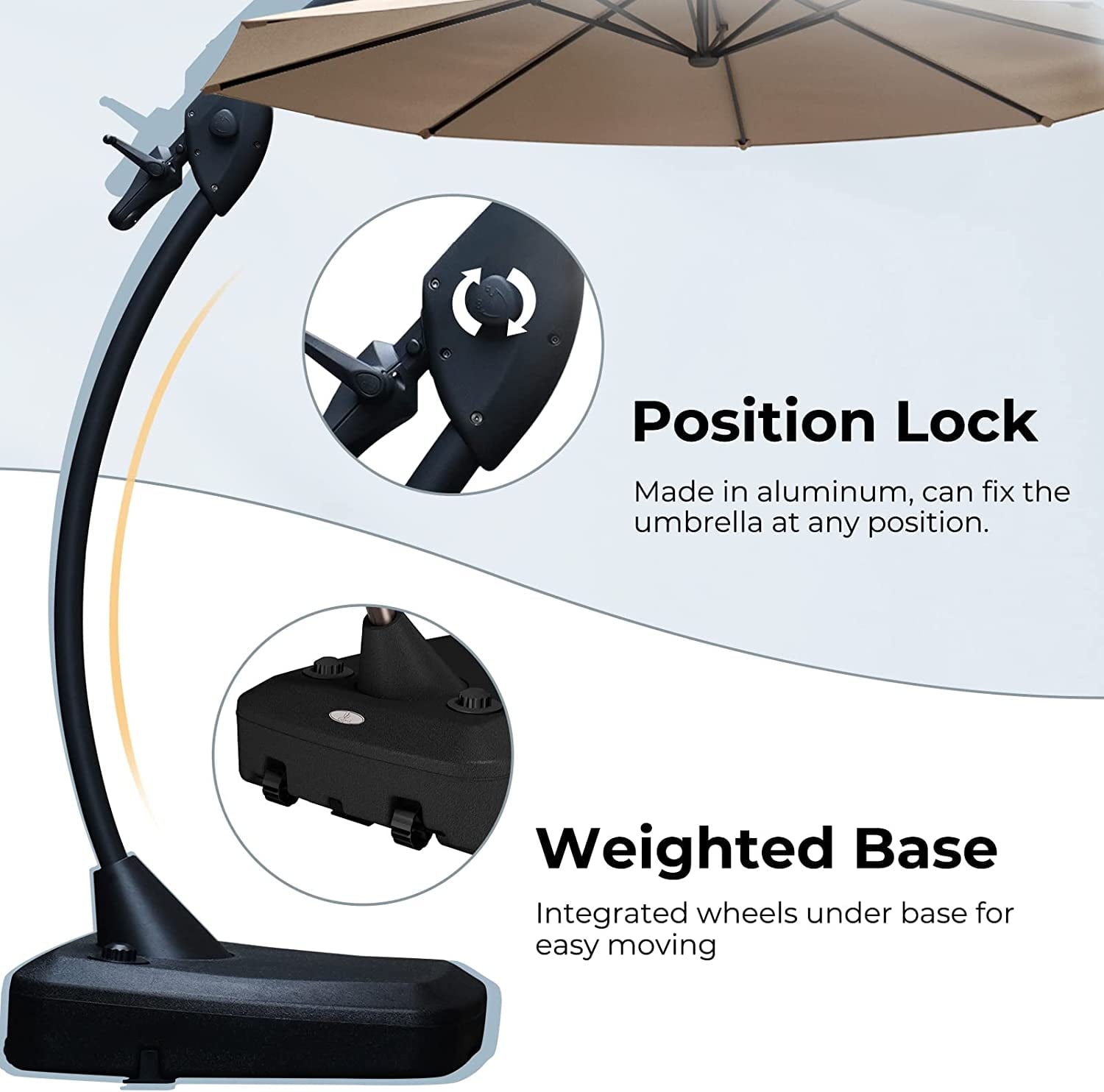 GRANDPATIO 12 Ft Outdoor Umbrella with Base, Large Aluminum Cantilever Offset Umbrella for Patio Pool, Black & White