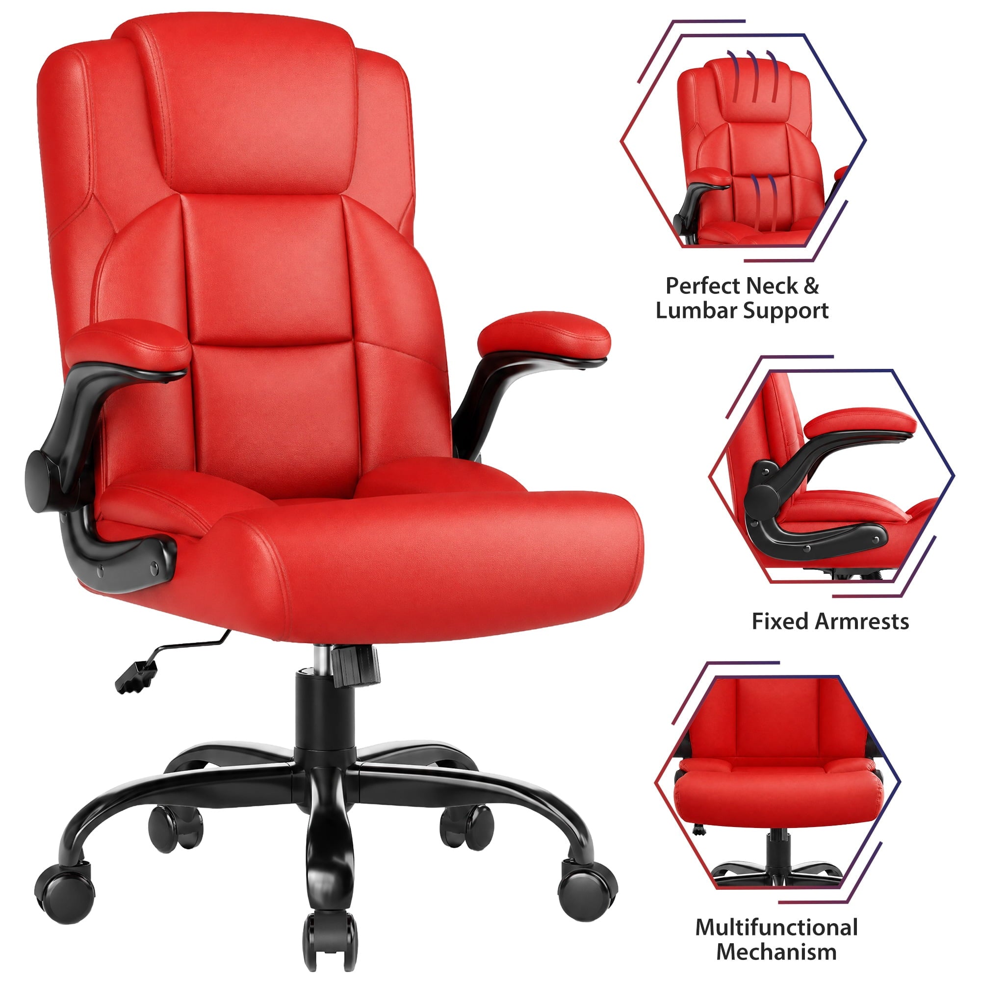 JONPONY Leather Office Chair, Big and Tall Office Chair 400LBS Wide Seat Ergonomic Computer Desk Chair High Back Executive Leather Chair Adjustable Task Chair Lumbar Back with 1-Year Warranty, Black