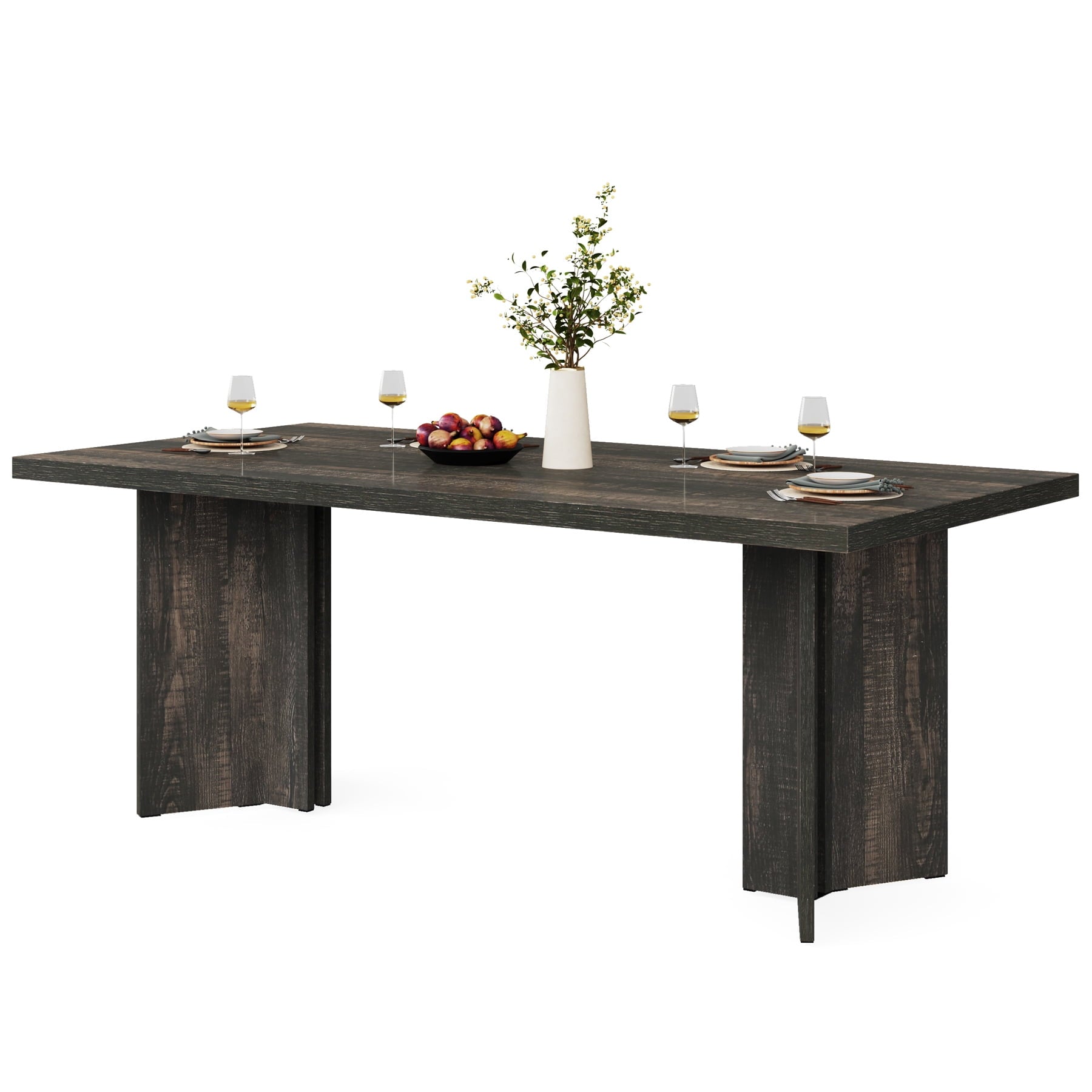 Fnova 63 Rectangular Modern Dining Table, Wooden Modern Kitchen Table for 6 People for Dining Room, Warm Brown (Chairs Not Included)