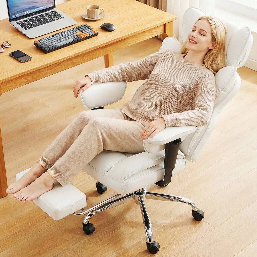 CONCETTA Ergonomic Office Chair 400LBS for Big & Tall, Heavy Duty Desk Chair with Reclining Back, Footrest, Luxurious PU Leather, Black
