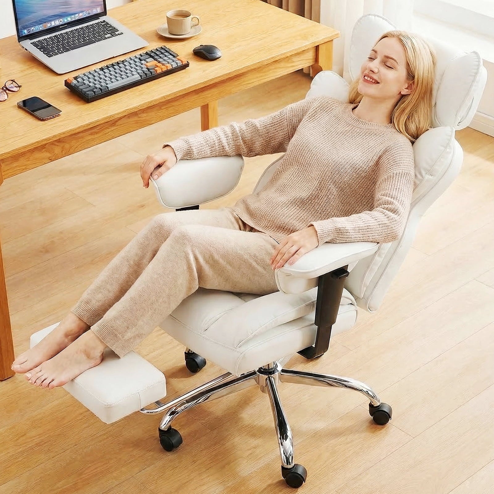 CONCETTA Ergonomic Office Chair 400LBS for Big & Tall, Heavy Duty Desk Chair with Reclining Back, Footrest, Luxurious PU Leather, Black