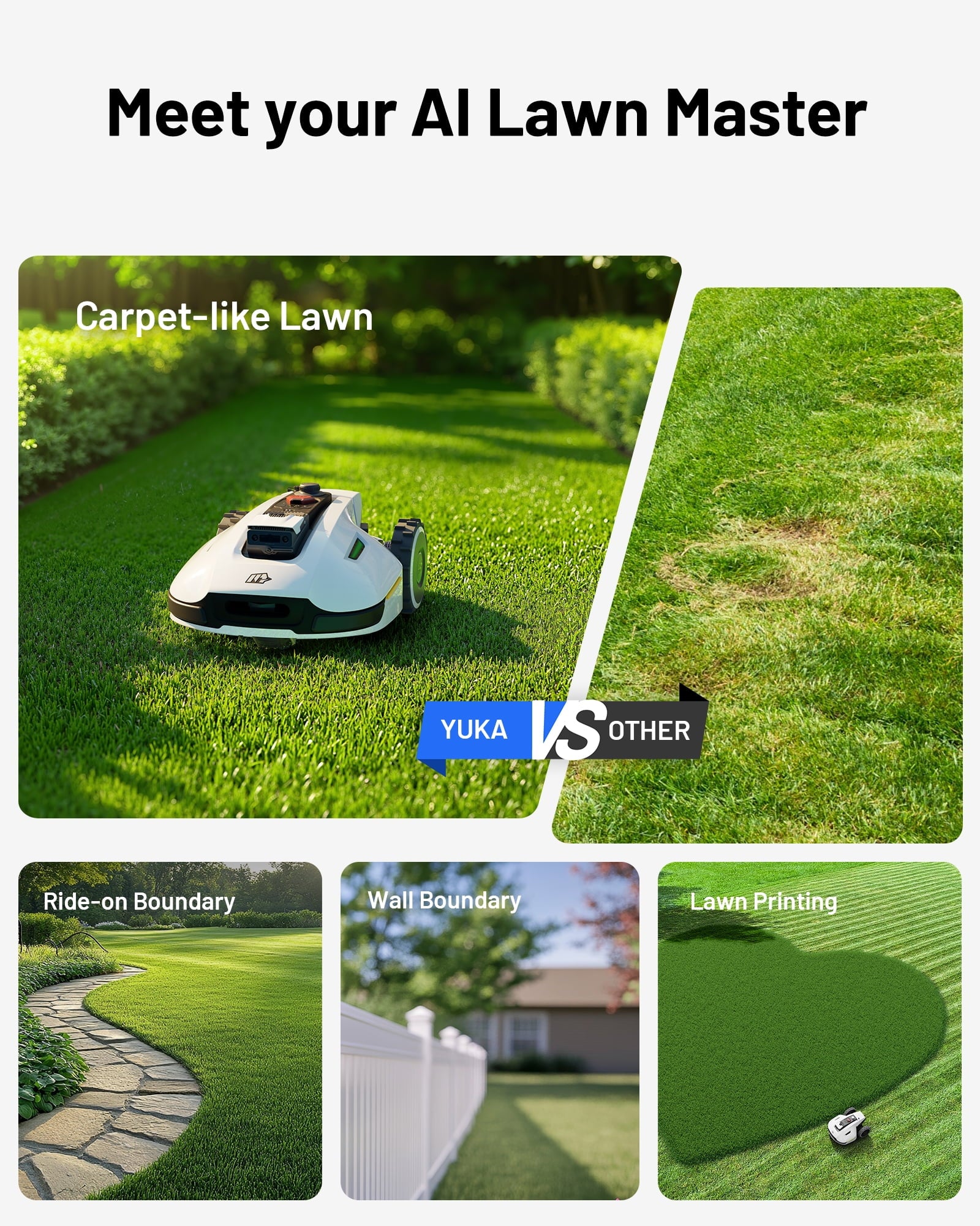 Mammotion YUKA 3000 Robot Lawn Mower, Auto Mapping, AI Obstacle Avoidance, Reception 0.75 Acre, Max 1 Acre, Dual Cutting Discs, APP Control, with 4G