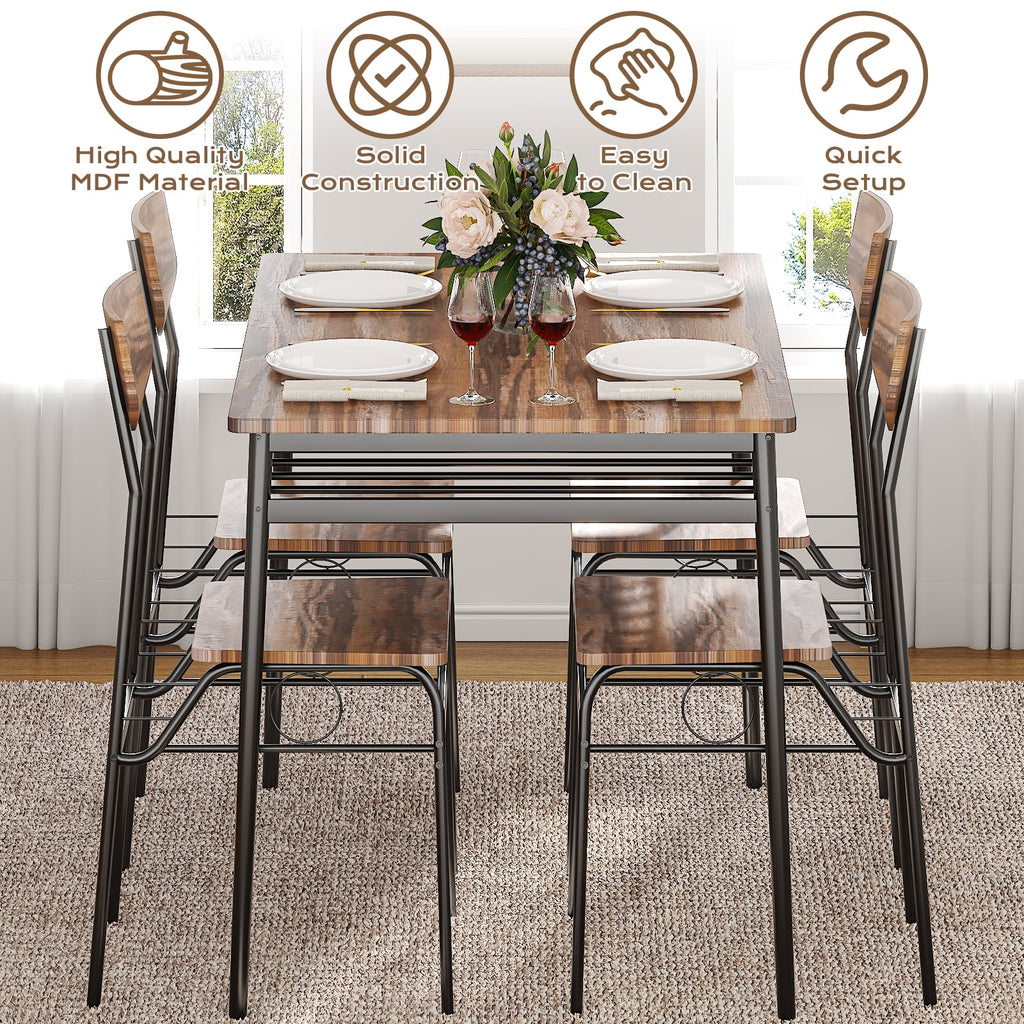 Ktaxon Dining Table Set for 4/6 with Storage Racks, Dining Room Table Set for 4/6 Modern Design, Kitchen Table and Chairs for Home Kitchen, Natural Wood