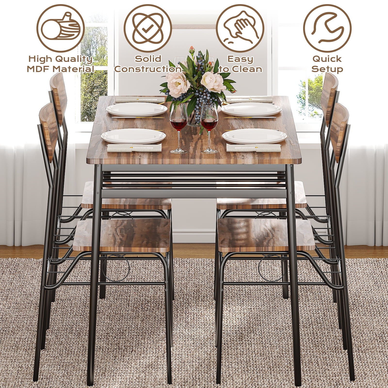 Ktaxon Dining Table Set for 4/6 with Storage Racks, Dining Room Table Set for 4/6 Modern Design, Kitchen Table and Chairs for Home Kitchen, Natural Wood