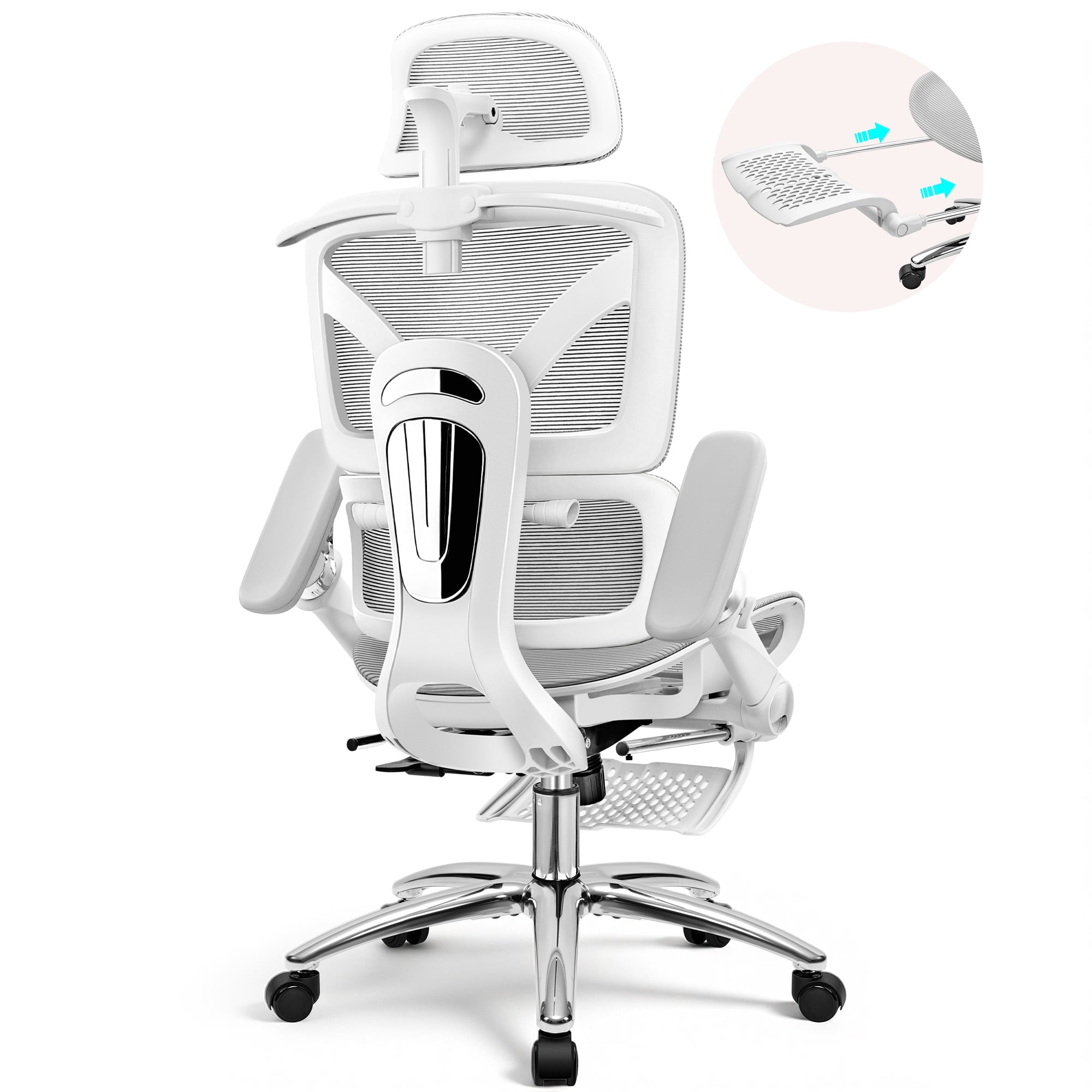 COOLHUT Ergonomic Mesh Office Chair with Footrest, Big and Tall Computer Desk Chair with Adjustable Lumbar Support, Headrest and Armrest, High Back Home Office Chair for Workspace, 300LBS, Black