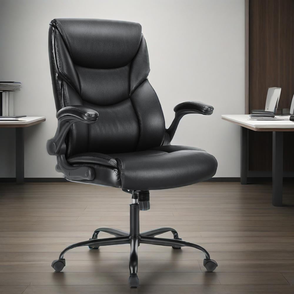 GIANNA Heavy Duty Ergonomic Computer Gaming Office Chair, With Wheels, Flip-up Arms, Adjustable Height, PU Leather, Black