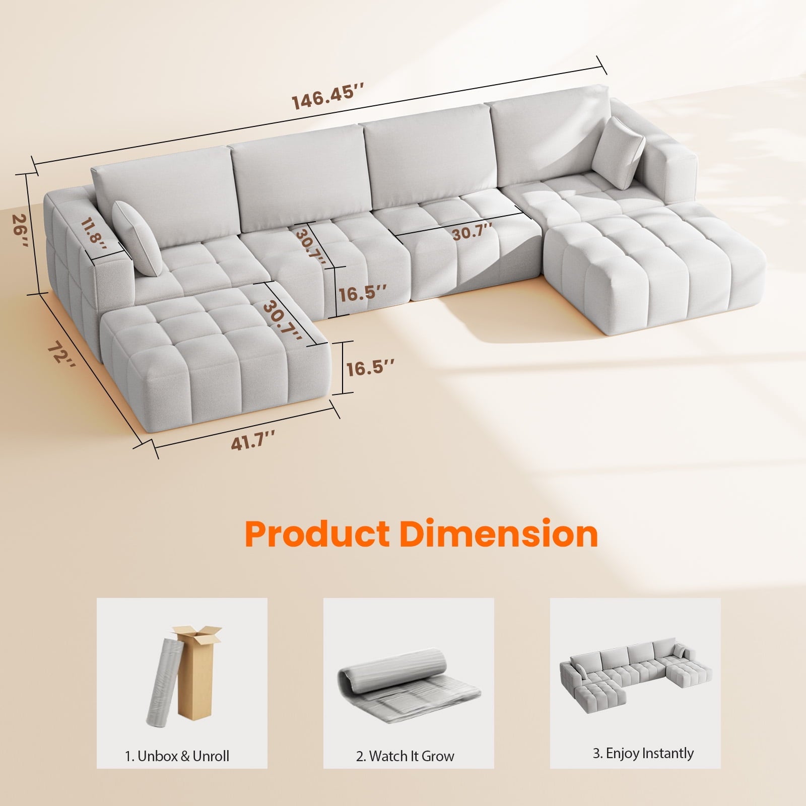 71 High Backrest Sofa for Small Spaces, Compressed Corduroy Couch with Deep Seating for Living Room, Bedroom, Dark Grey