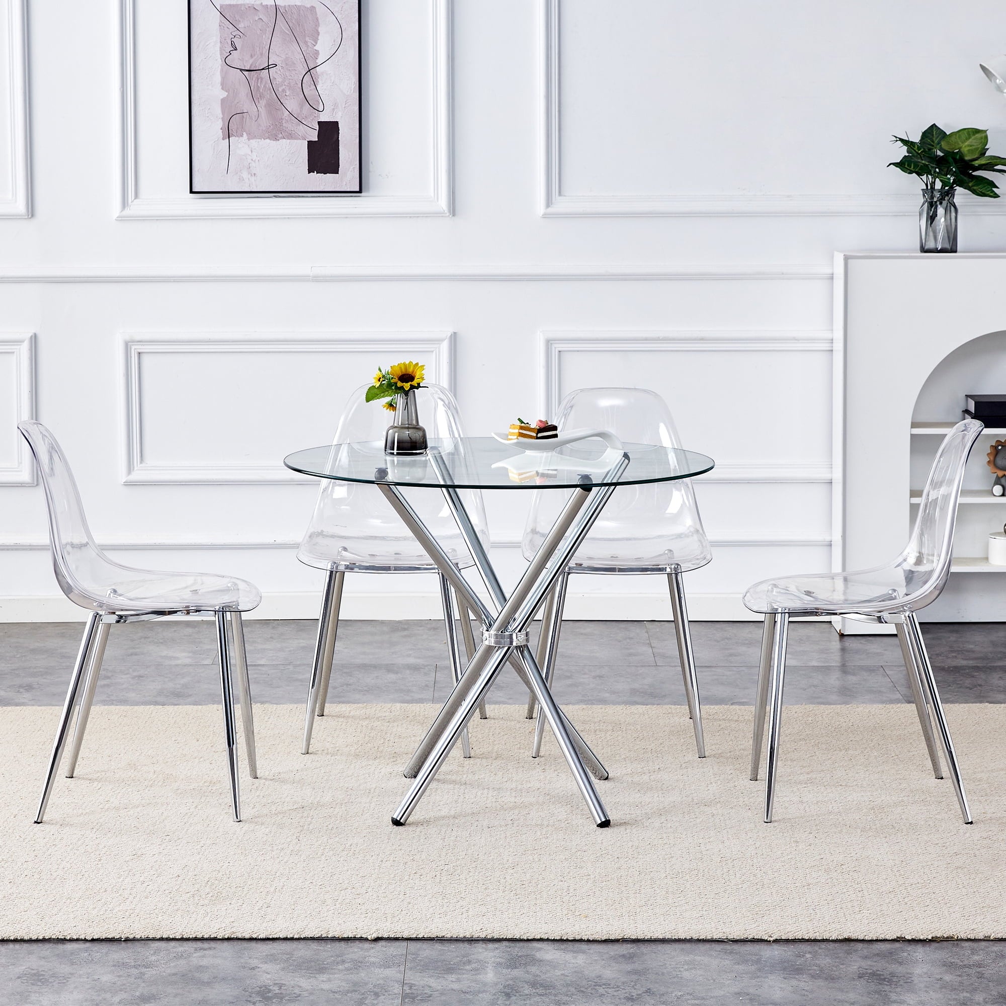LUFTUT 36.6 Round Glass Dining Table, Modern Gold Base Kitchen Table, Small Space Bistro Table, Clear Tempered Glass Top for Apartmen