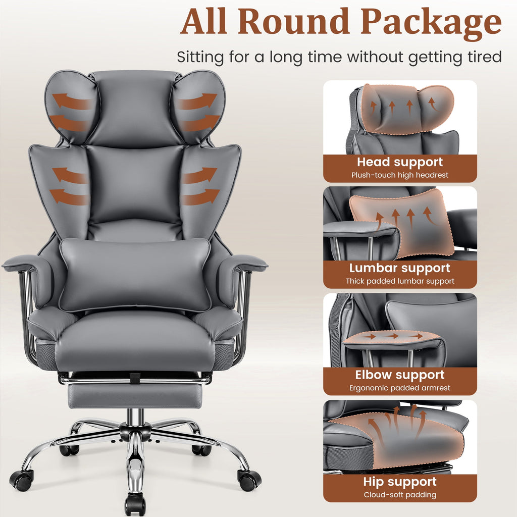 COOLHUT Big and Tall Office Chair 500LBS Wide Seat Ergonomic Computer Desk Chair, PU Leather Executive Office Chair with Footrest, Adjustable Task Chair Lumbar Back Support 8 Hour, Black