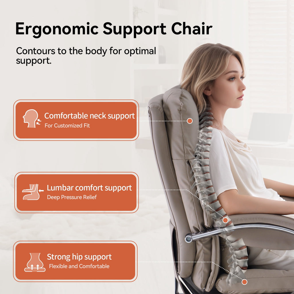LEAGOO Reclining Office Chair with Foot Rest, Executive Office Chairs with Arms, Ergonomic High Back PU Leather Comfy Swivel Computer Desk Chairs with Wheels and Lumbar Support for Home Office, White
