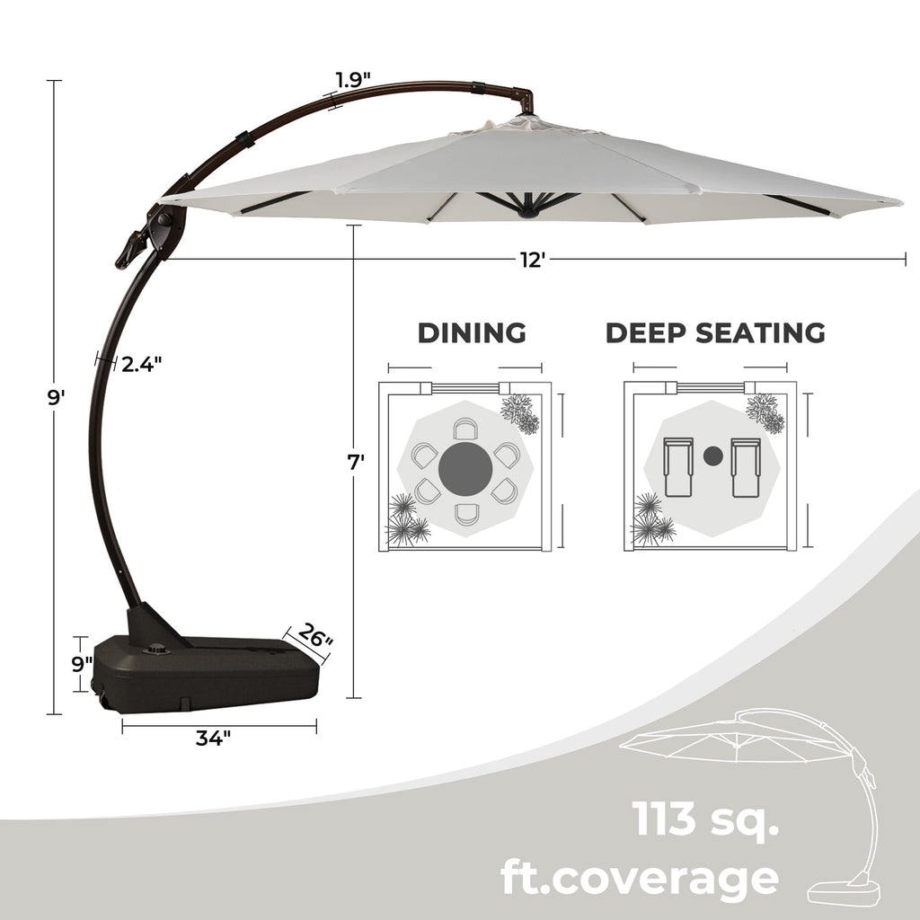 GRANDPATIO 12 ft Deluxe Aluminium Patio Umbrella with Base, Large Offset Outdoor Umbrella, Navy Blue
