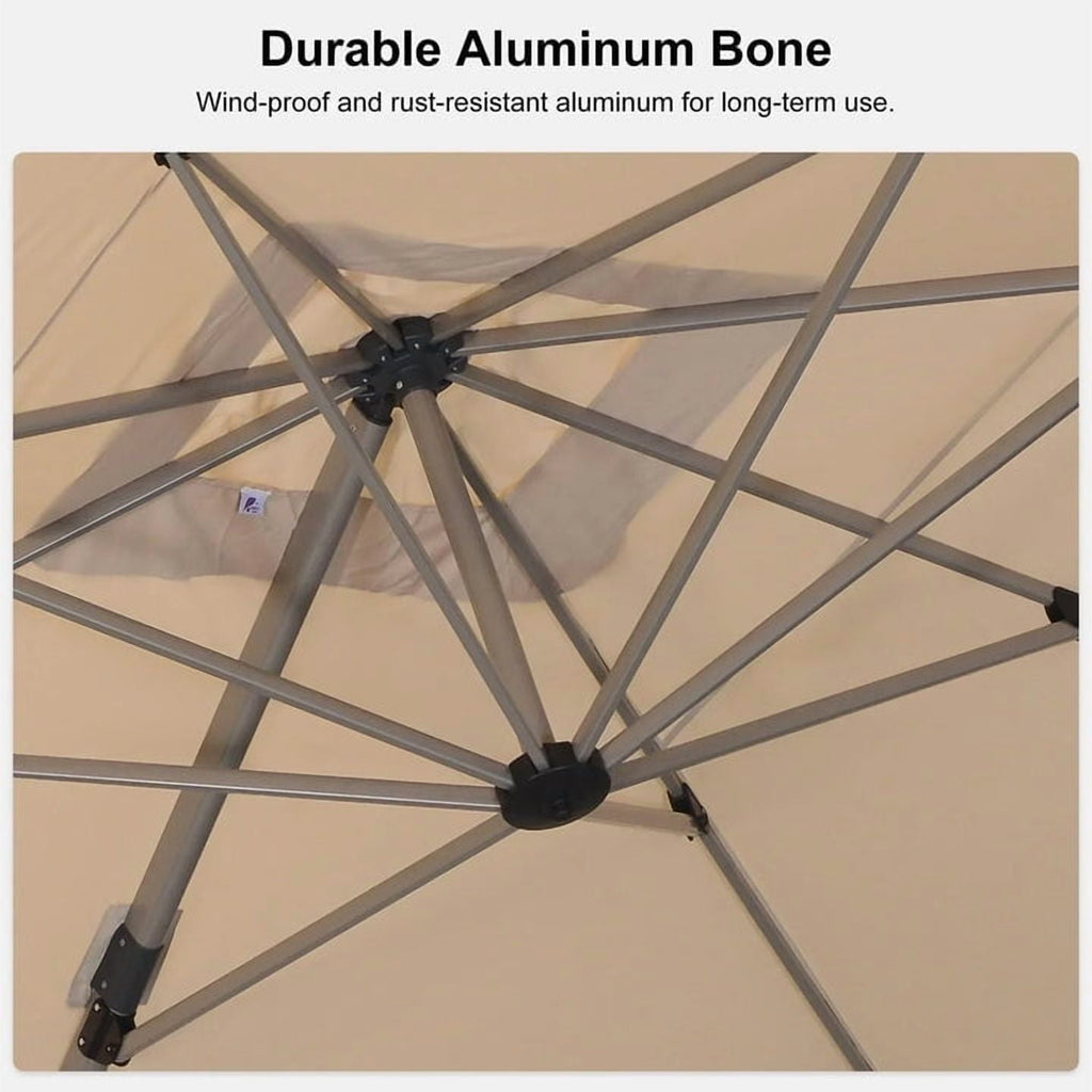 PURPLE LEAF Patio Umbrella with Base Included, 10ft Outdoor Aluminum Cantilever Umbrella with 360° Rotation, Aluminum Large Offset Umbrella for Outdoor Garden Pool, Beige